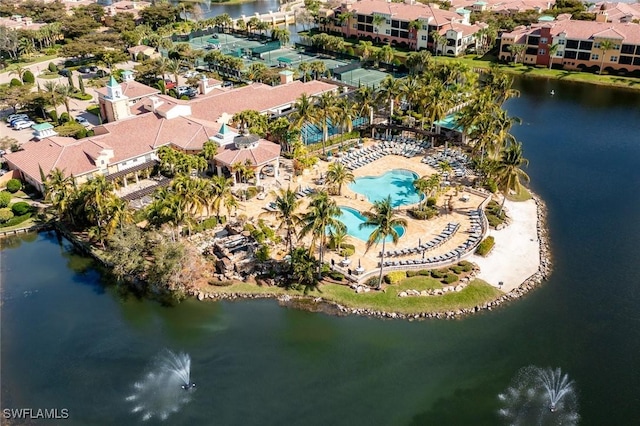 aerial view with a water view