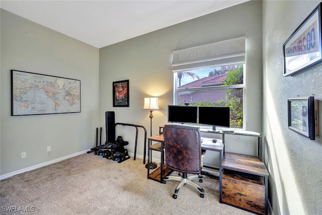 view of carpeted home office