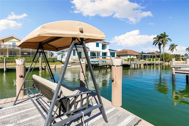 dock area with a water view