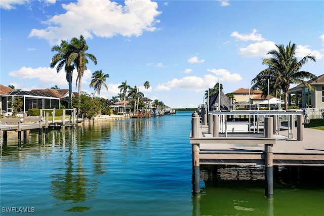 view of dock with a water view