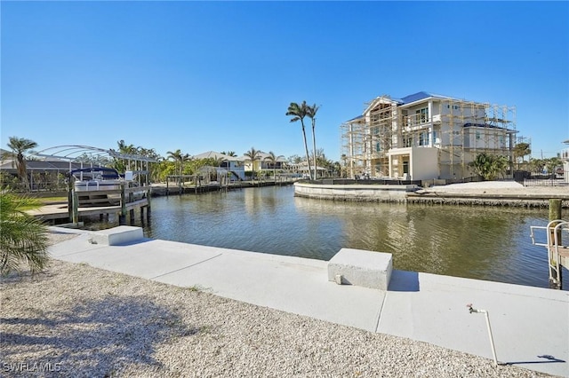 view of dock with a water view