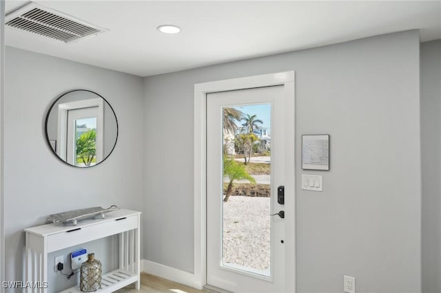 entryway featuring a wealth of natural light and light wood-type flooring