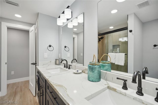 bathroom with vanity and wood-type flooring