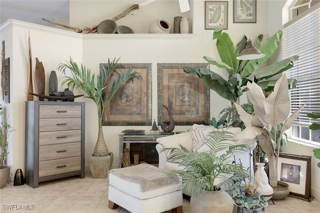 living area featuring light tile patterned floors