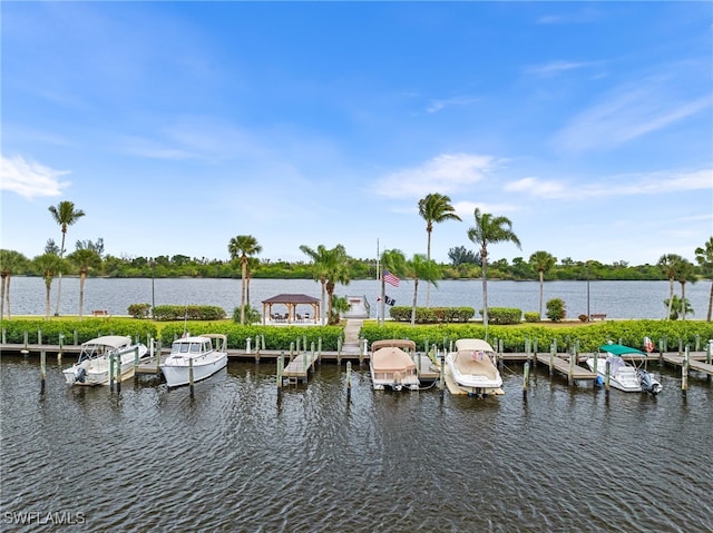 view of dock featuring a water view