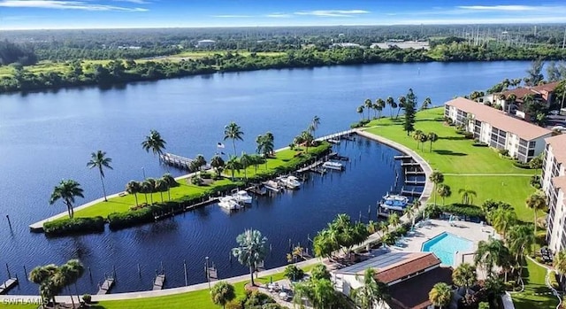 bird's eye view featuring a water view