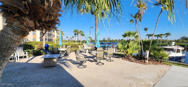 view of patio / terrace featuring a water view