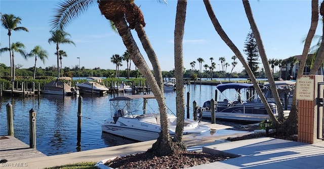 view of dock with a water view