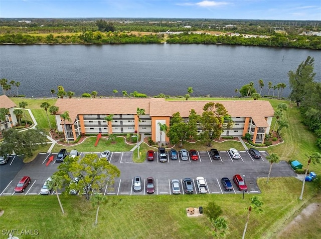 aerial view with a water view