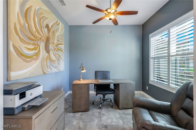 office featuring ceiling fan