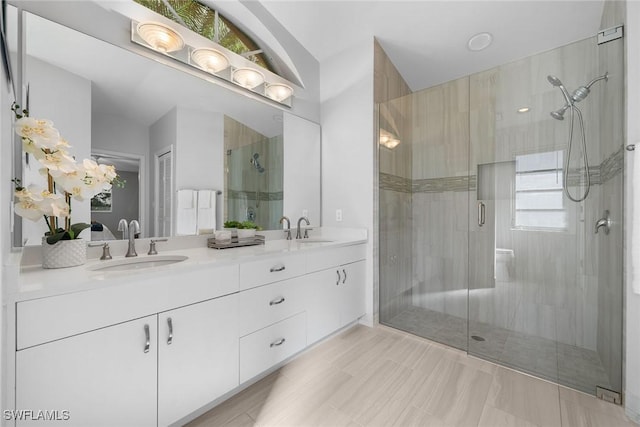 bathroom with vanity and walk in shower