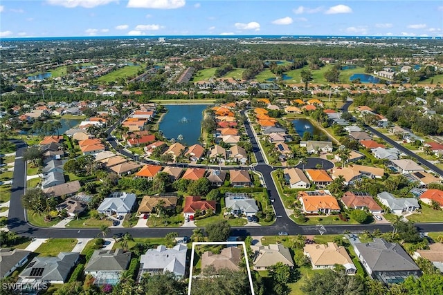 aerial view with a water view