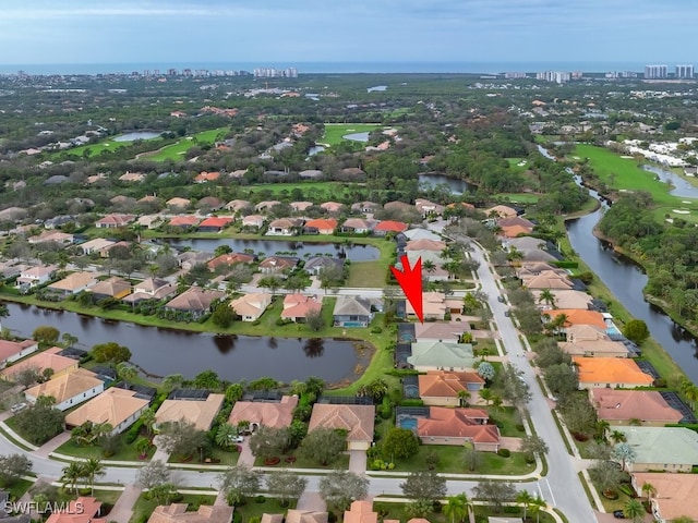 aerial view with a water view