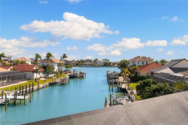 property view of water with a dock