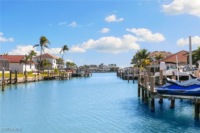 view of dock featuring a water view