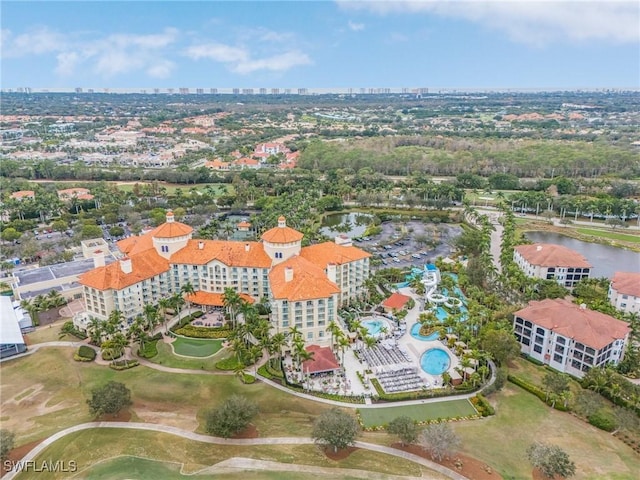 aerial view featuring a water view