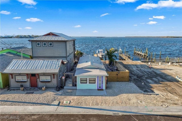 dock area with a water view