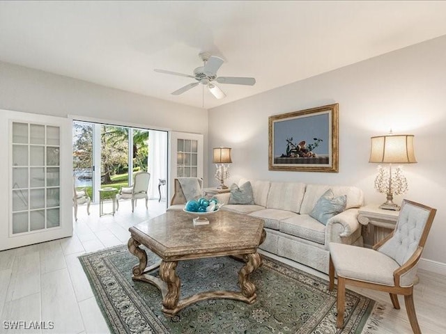 living room with ceiling fan