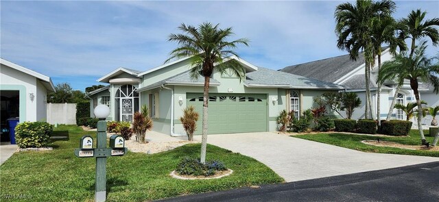 view of front of home with a garage and a front yard