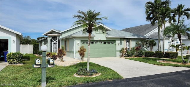 view of front of house with a garage and a front yard