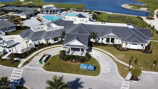 aerial view with a water view