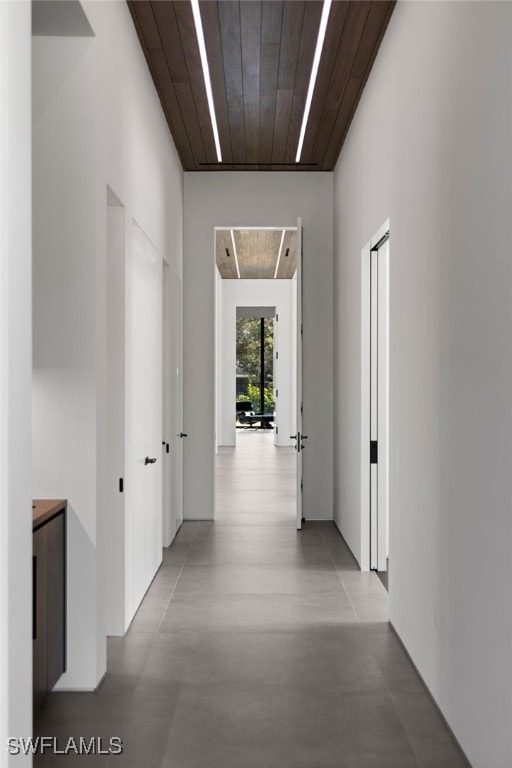 corridor with wooden ceiling