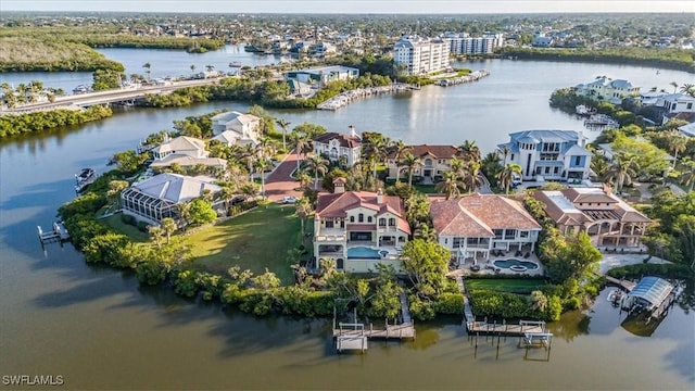 aerial view with a water view