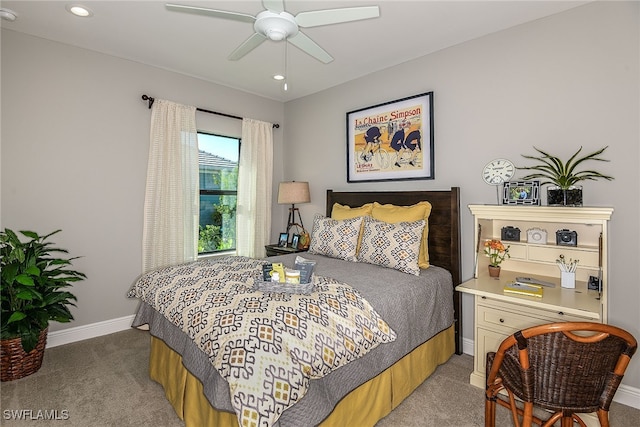 bedroom featuring ceiling fan and carpet floors