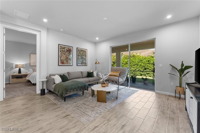 living room featuring light wood-type flooring