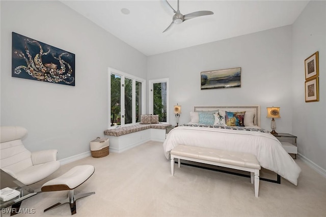 bedroom with ceiling fan and carpet flooring