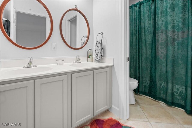 bathroom featuring tile patterned flooring, vanity, and toilet