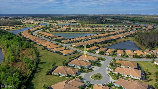 aerial view with a water view