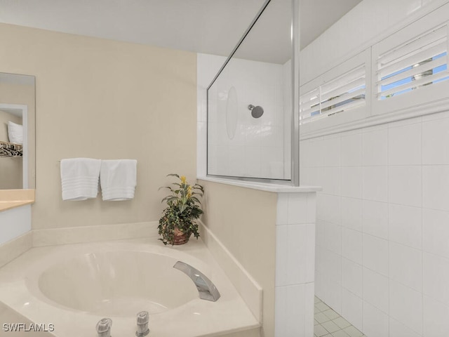 bathroom with plus walk in shower