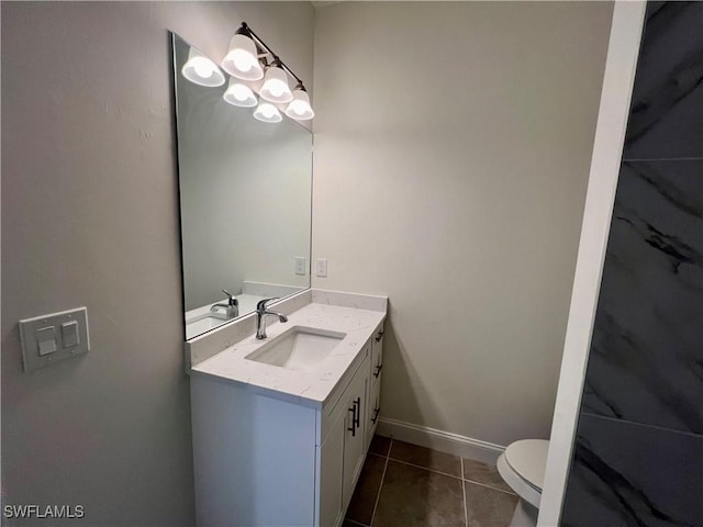 bathroom featuring tile patterned flooring, vanity, and toilet