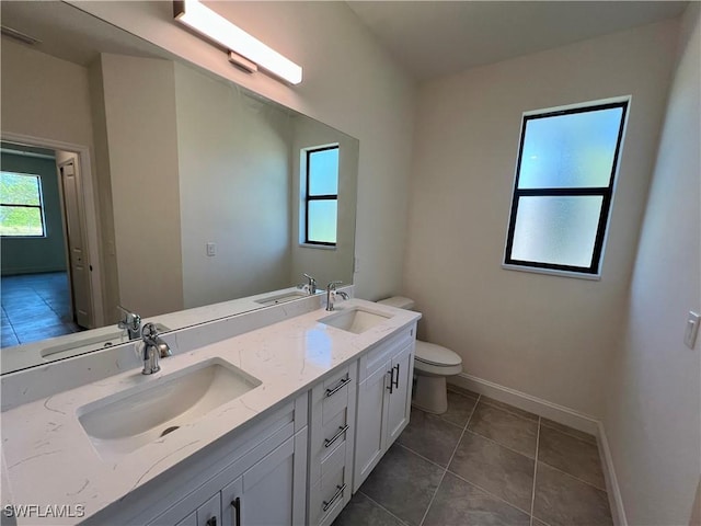 bathroom with tile patterned flooring, vanity, and toilet