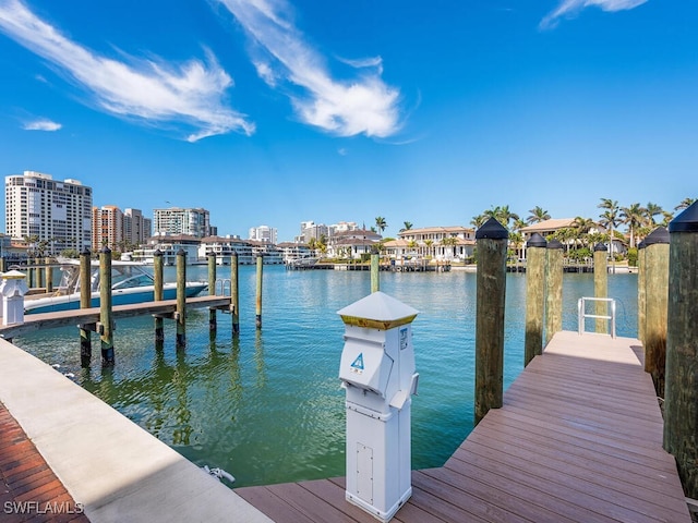 view of dock with a water view