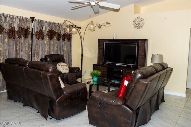 living room featuring ceiling fan