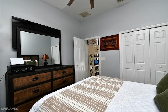 bedroom with a closet and ceiling fan