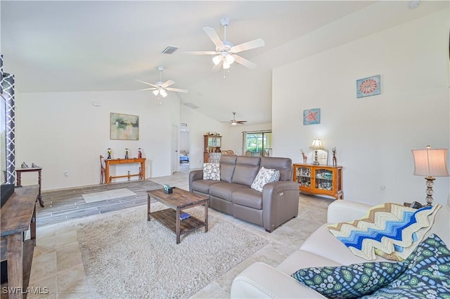 living room with vaulted ceiling