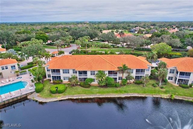 bird's eye view featuring a water view