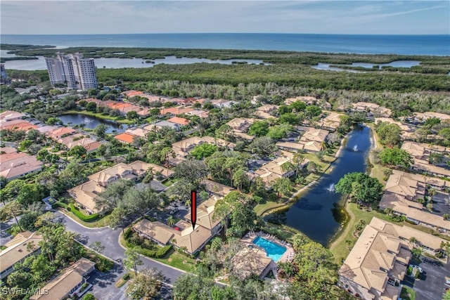 bird's eye view featuring a water view