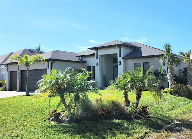 view of front facade with a garage and a front yard