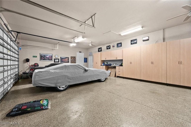 garage with ceiling fan