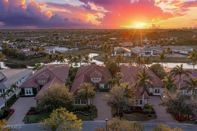 view of aerial view at dusk