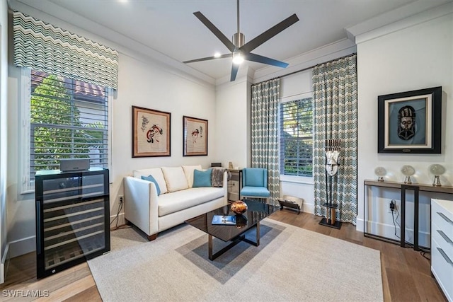 living room with ceiling fan