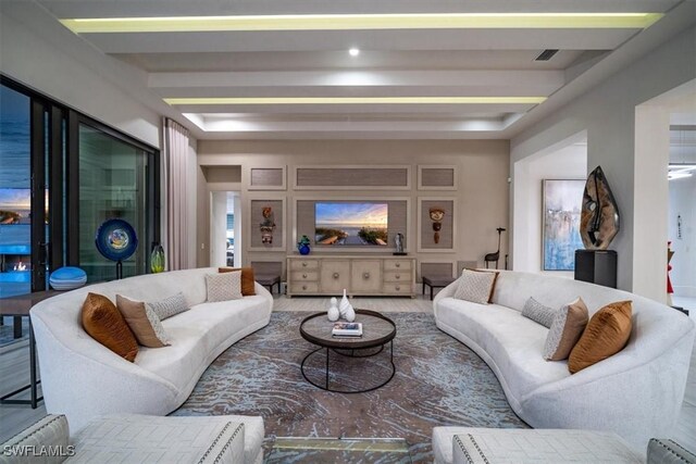 living room with ceiling fan