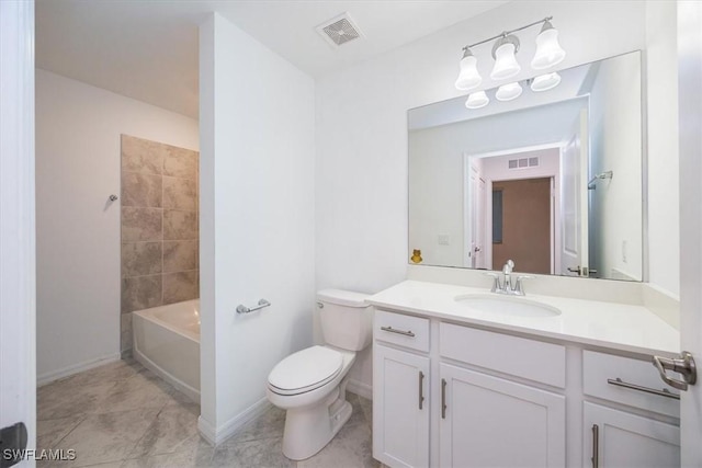 full bathroom with toilet, vanity, tile patterned floors, and  shower combination