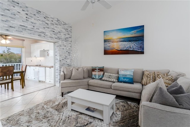6750 Beach Resort Dr Unit 10, Naples, FL 34114 - living area with light tile patterned floors and ceiling fan