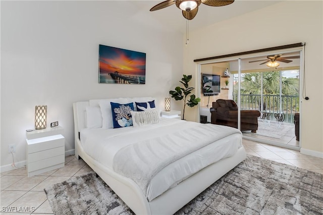 6750 Beach Resort Dr Unit 10, Naples, FL 34114 - tiled bedroom featuring access to exterior, ceiling fan, and baseboards