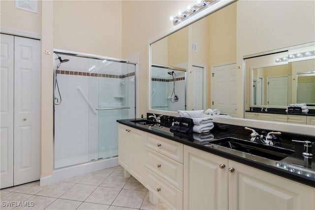 6750 Beach Resort Dr Unit 10, Naples, FL 34114 - full bathroom featuring tile patterned flooring, a shower stall, a closet, a sink, and visible vents